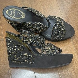 BLACK WEDGES RENE CAOVILLA RHINESTONE